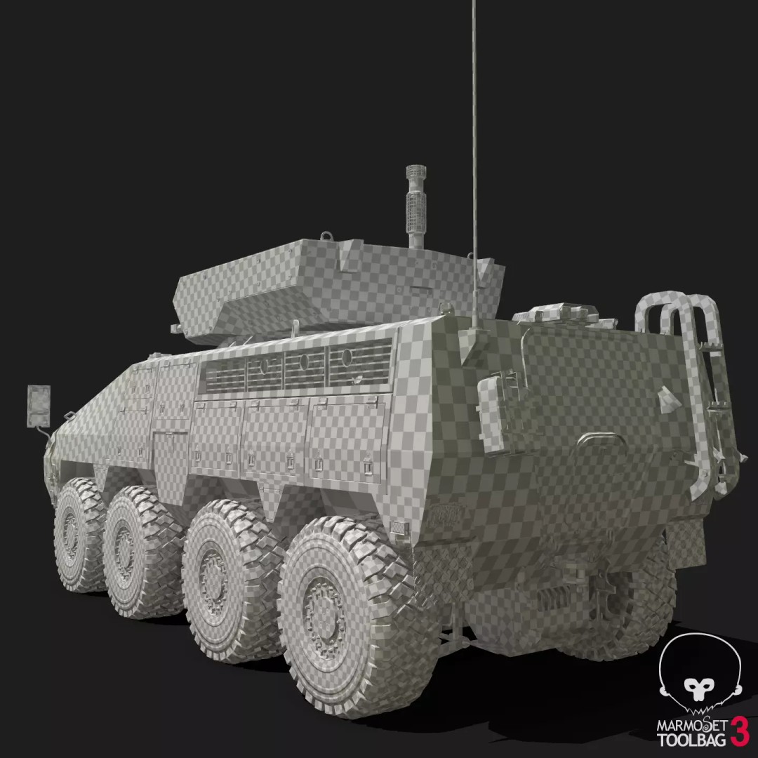 BARYS 8x8 Armoured Wheeled Vehicle 3D Model – Low Poly Game Asset, FBX, OBJ - View 35