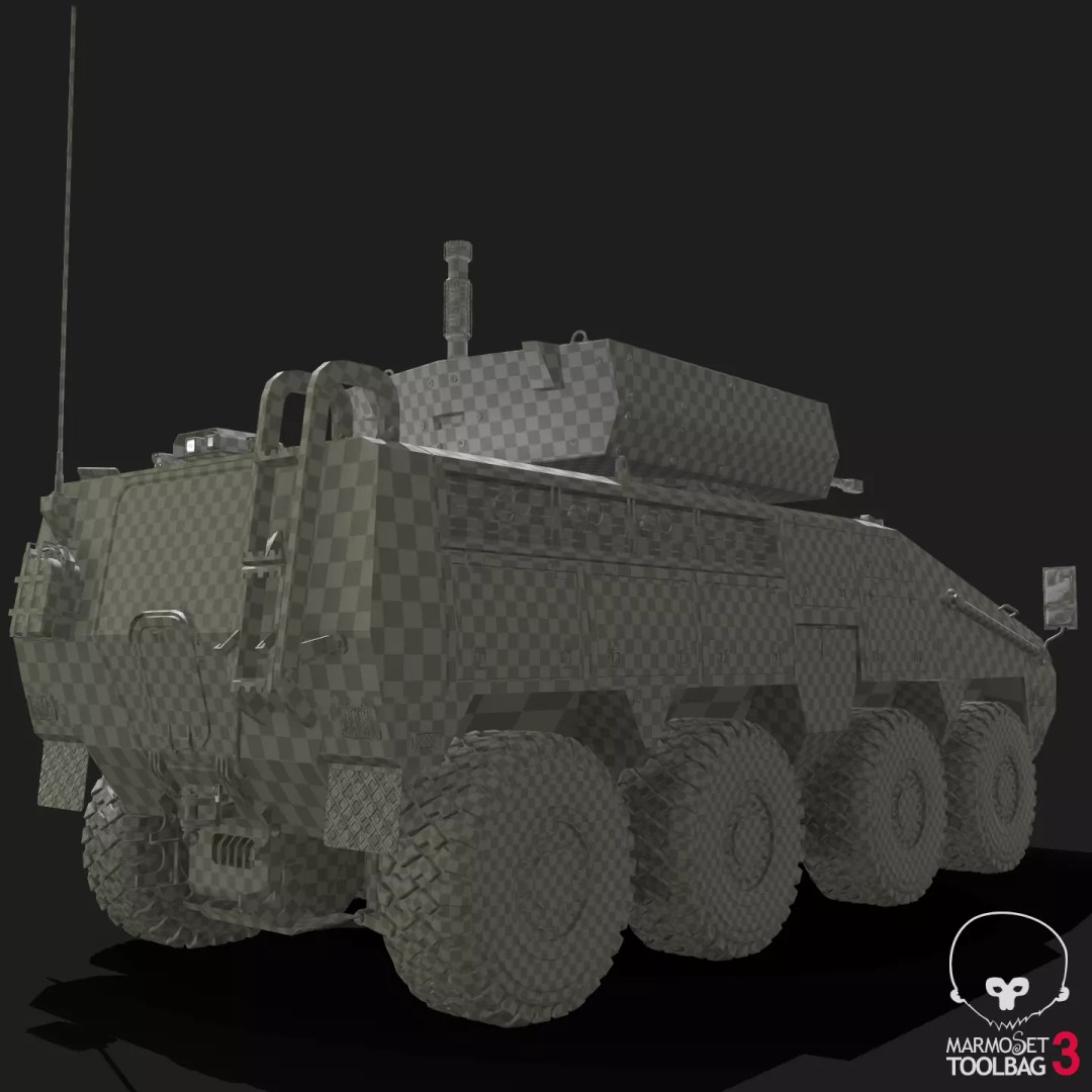 BARYS 8x8 Armoured Wheeled Vehicle 3D Model – Low Poly Game Asset, FBX, OBJ - View 36