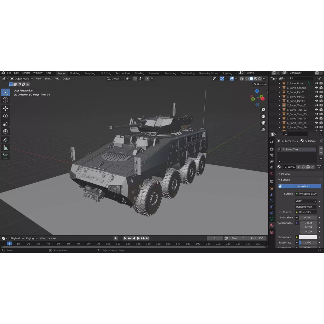BARYS 8x8 Armoured Wheeled Vehicle 3D Model – Low Poly Game Asset, FBX, OBJ - View 58
