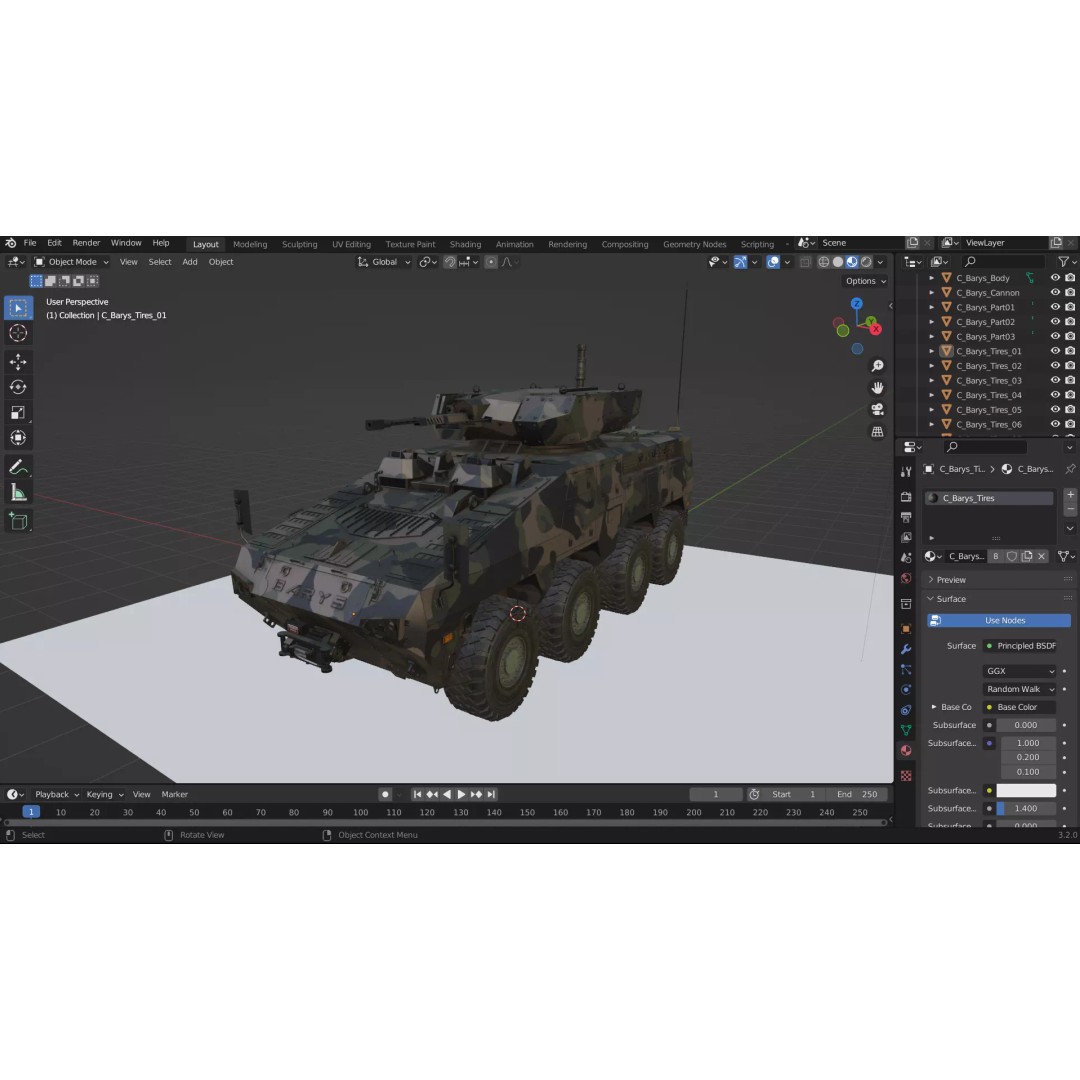 BARYS 8x8 Armoured Wheeled Vehicle 3D Model – Low Poly Game Asset, FBX, OBJ - View 59