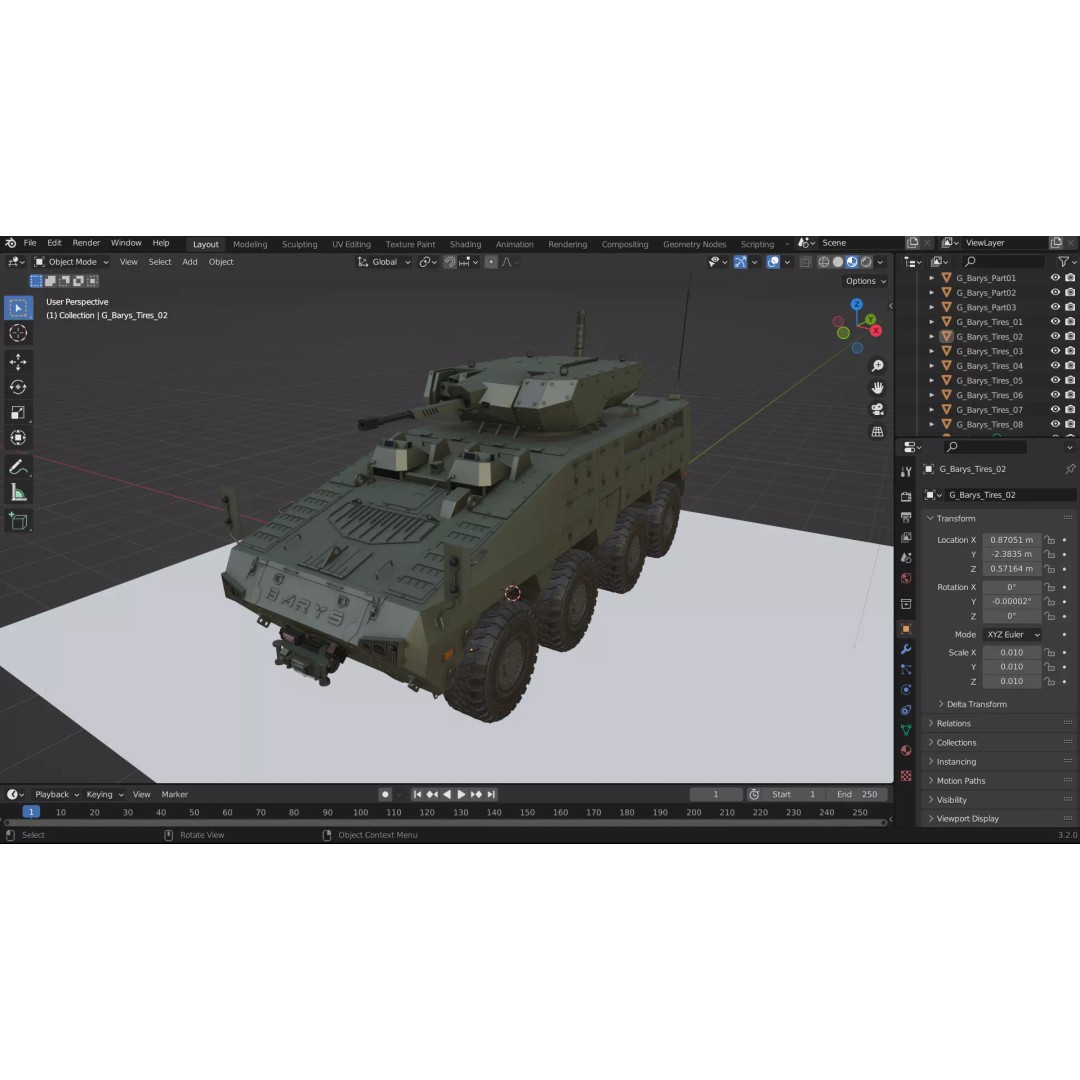 BARYS 8x8 Armoured Wheeled Vehicle 3D Model – Low Poly Game Asset, FBX, OBJ - View 60