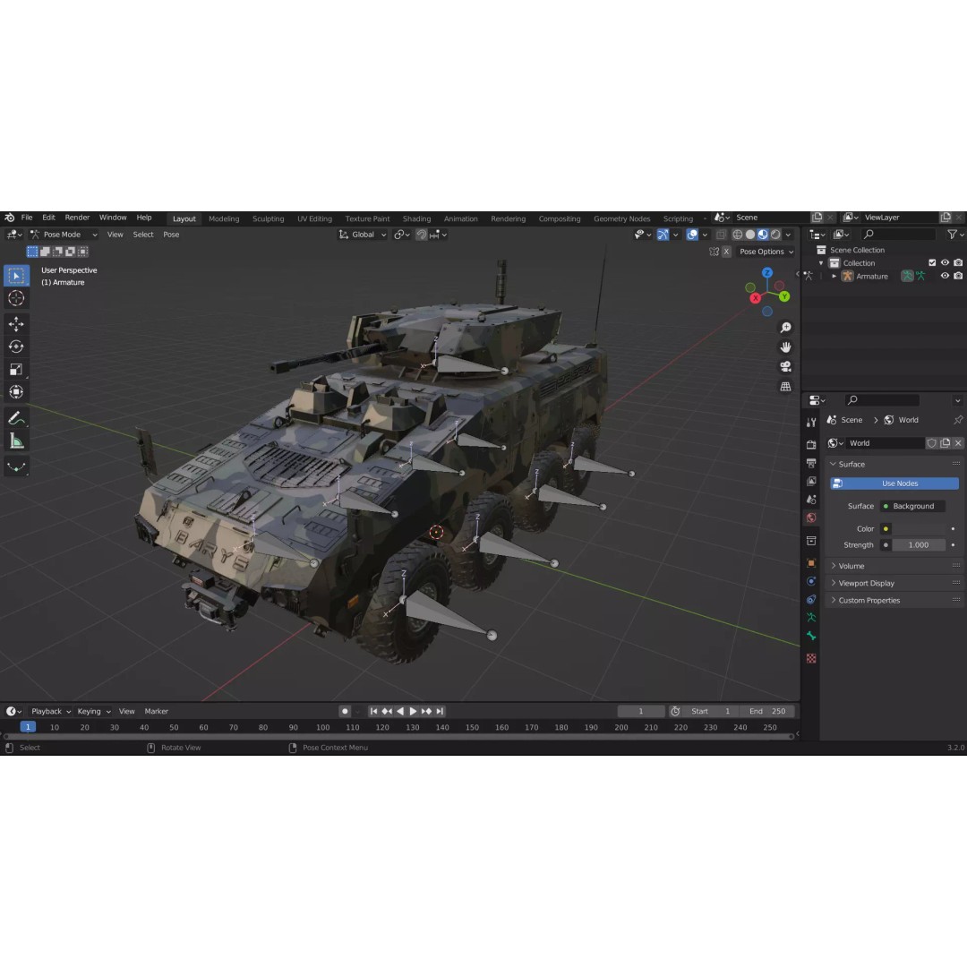 BARYS 8x8 Armoured Wheeled Vehicle 3D Model – Low Poly Game Asset, FBX, OBJ - View 61