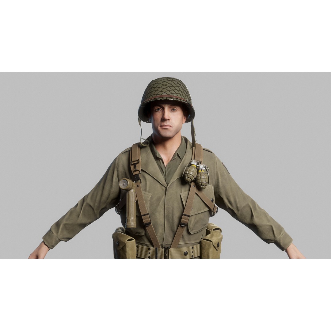 WW2 Infantry Soldier 3D Model – Low Poly Game-Ready Character, FBX - View 11