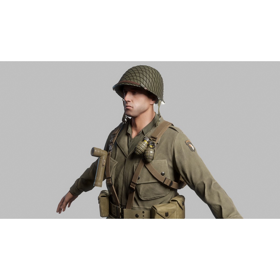 WW2 Infantry Soldier 3D Model – Low Poly Game-Ready Character, FBX - View 13