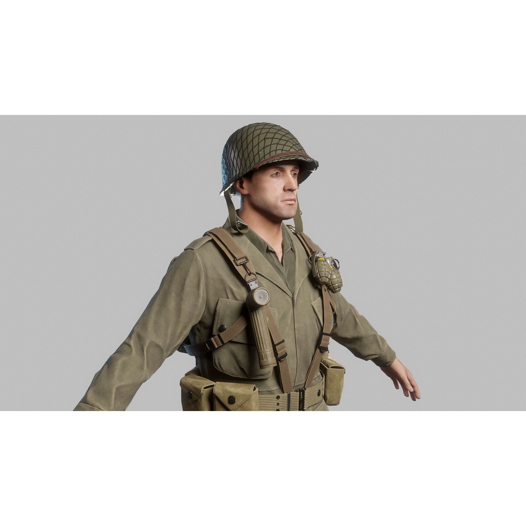 WW2 Infantry Soldier 3D Model – Low Poly Game-Ready Character, FBX - View 14