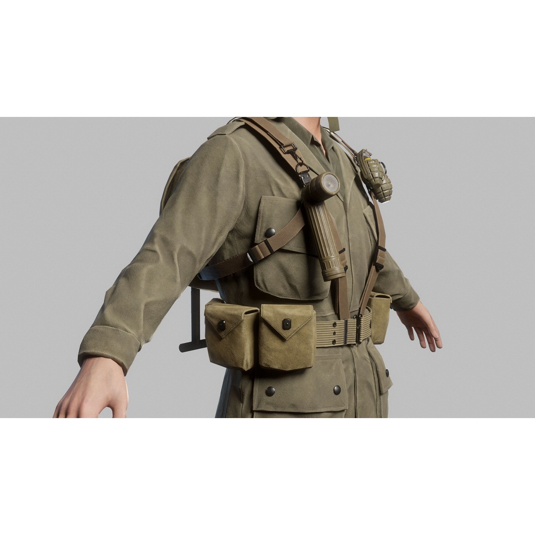 WW2 Infantry Soldier 3D Model – Low Poly Game-Ready Character, FBX - View 16