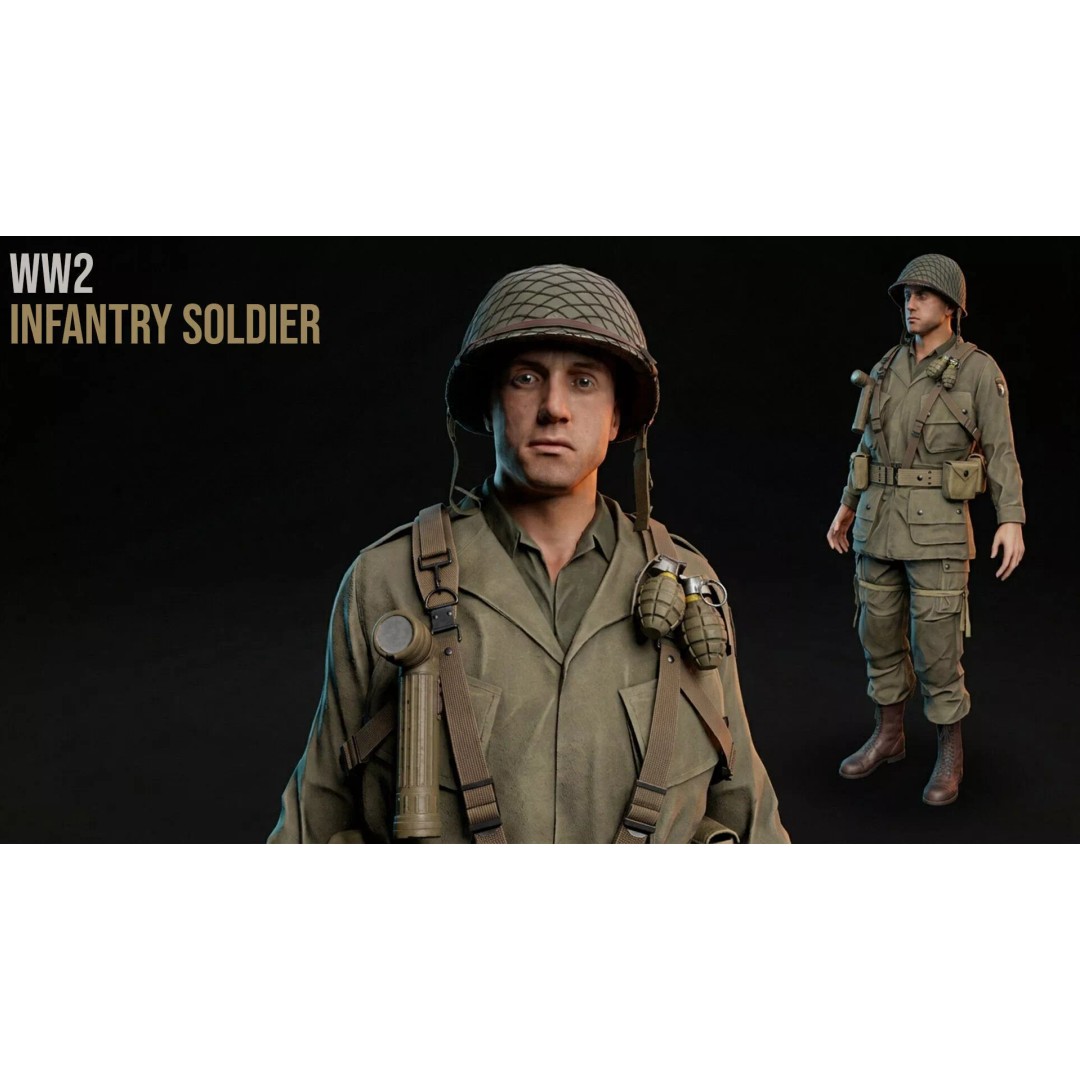 WW2 Infantry Soldier 3D Model – Low Poly Game-Ready Character, FBX - View 2