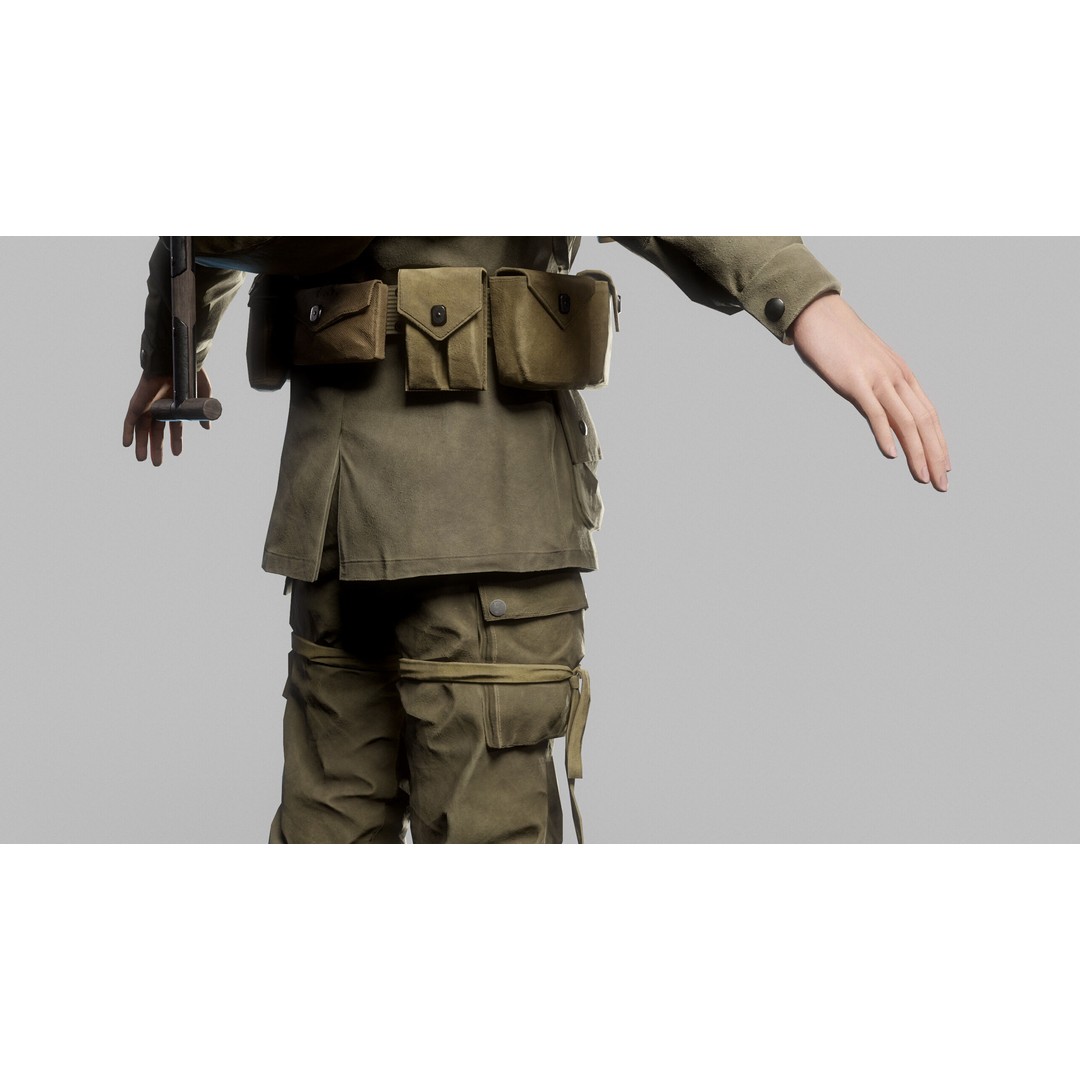 WW2 Infantry Soldier 3D Model – Low Poly Game-Ready Character, FBX - View 21