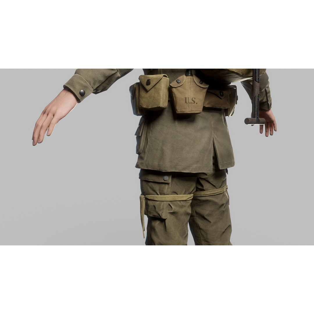 WW2 Infantry Soldier 3D Model – Low Poly Game-Ready Character, FBX - View 22