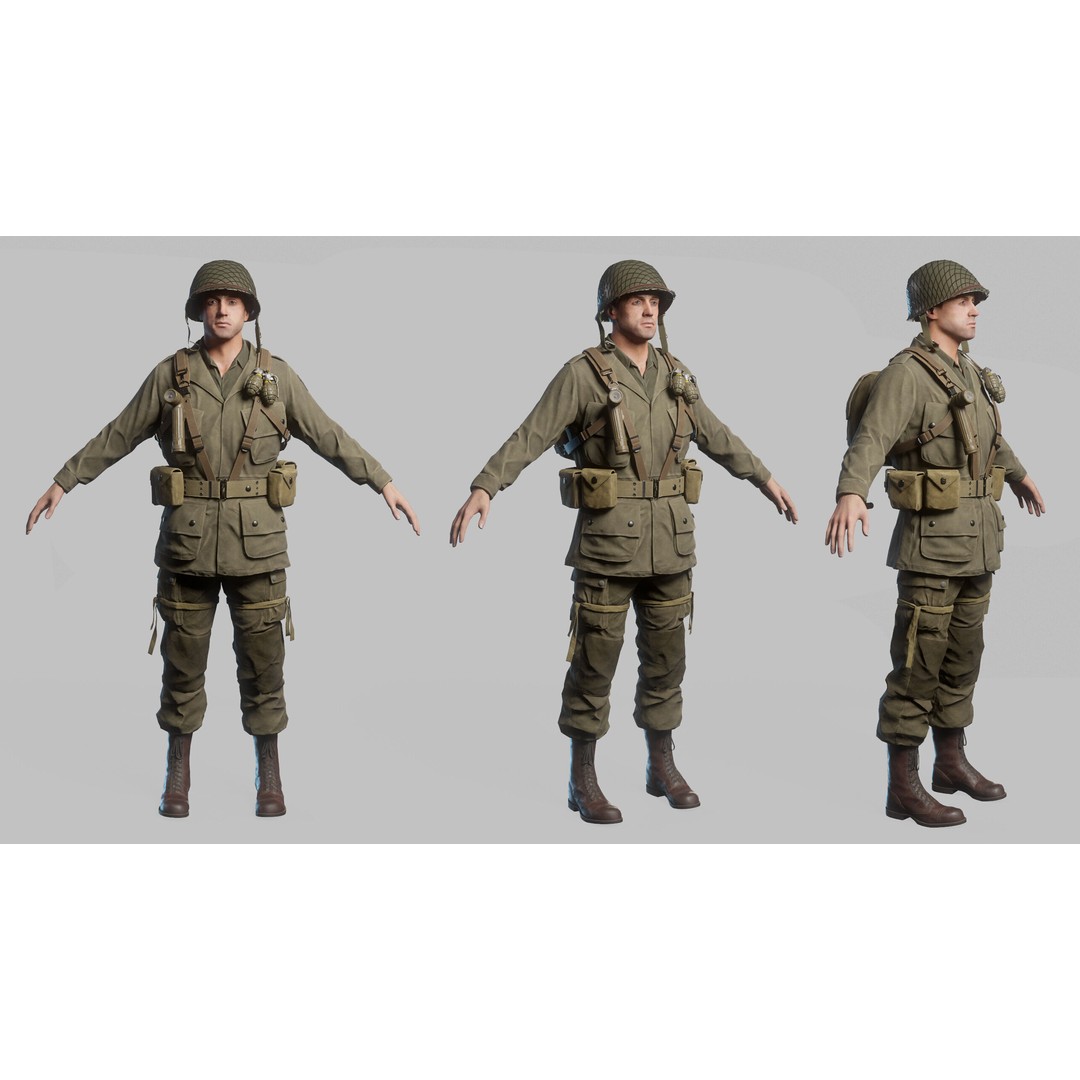 WW2 Infantry Soldier 3D Model – Low Poly Game-Ready Character, FBX - View 25
