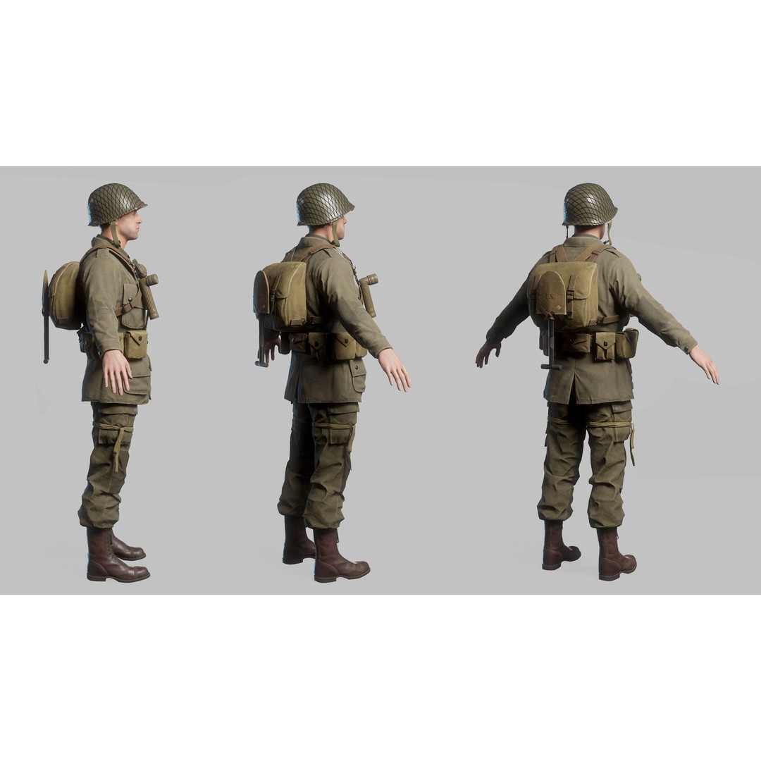 WW2 Infantry Soldier 3D Model – Low Poly Game-Ready Character, FBX - View 26