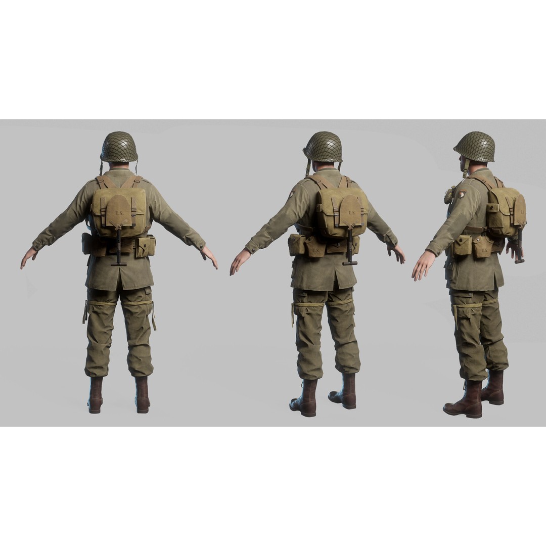 WW2 Infantry Soldier 3D Model – Low Poly Game-Ready Character, FBX - View 27