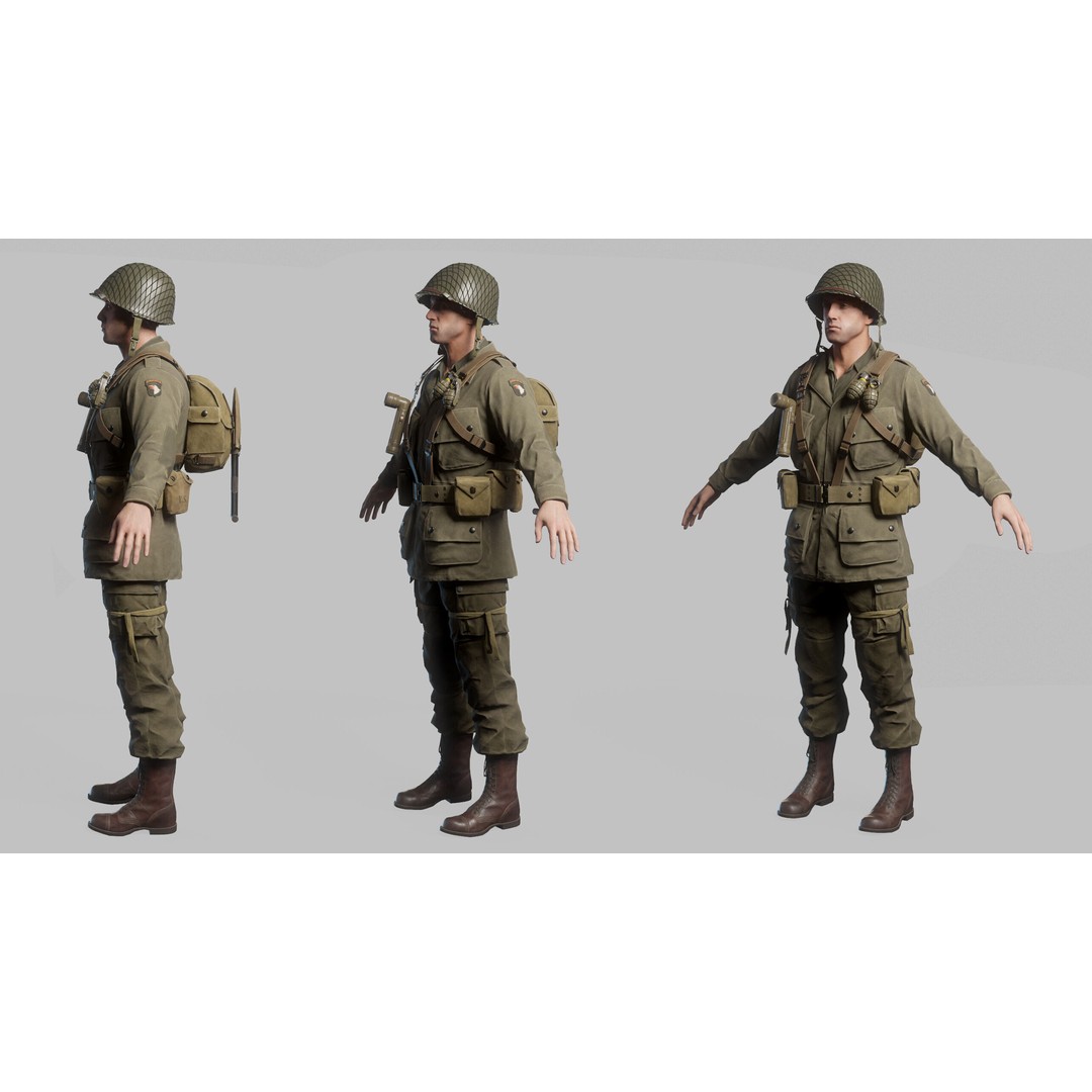 WW2 Infantry Soldier 3D Model – Low Poly Game-Ready Character, FBX - View 28