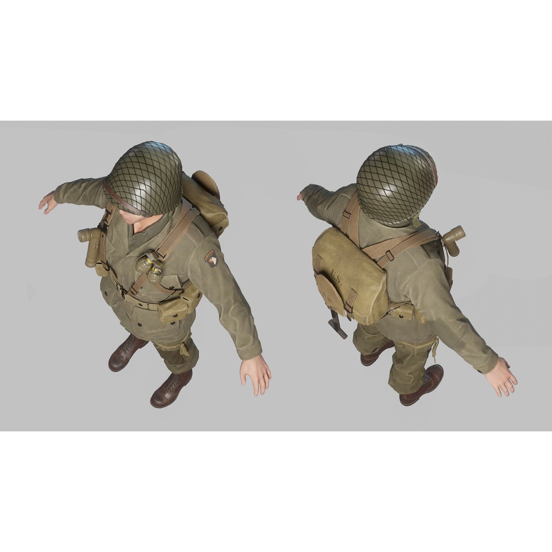 WW2 Infantry Soldier 3D Model – Low Poly Game-Ready Character, FBX - View 29