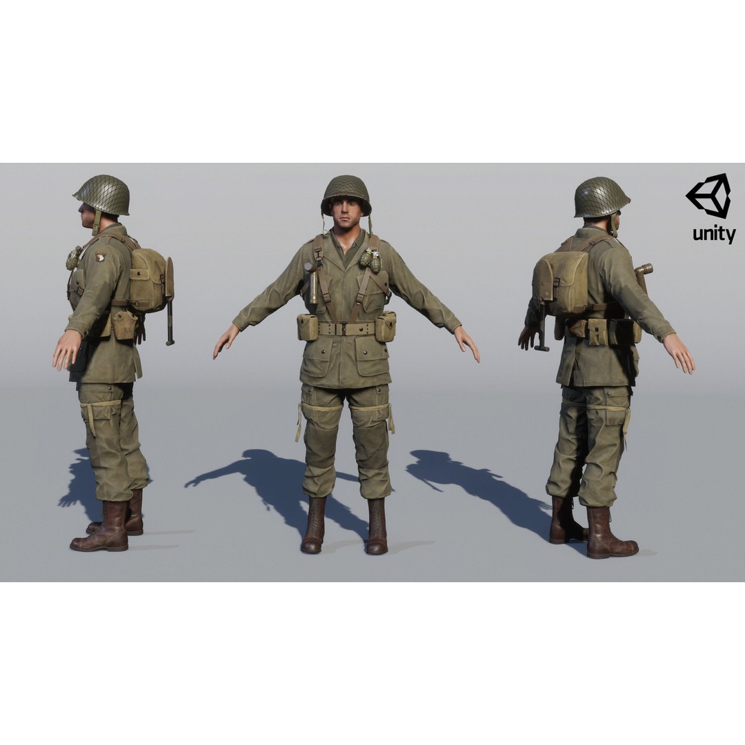 WW2 Infantry Soldier 3D Model – Low Poly Game-Ready Character, FBX - View 32