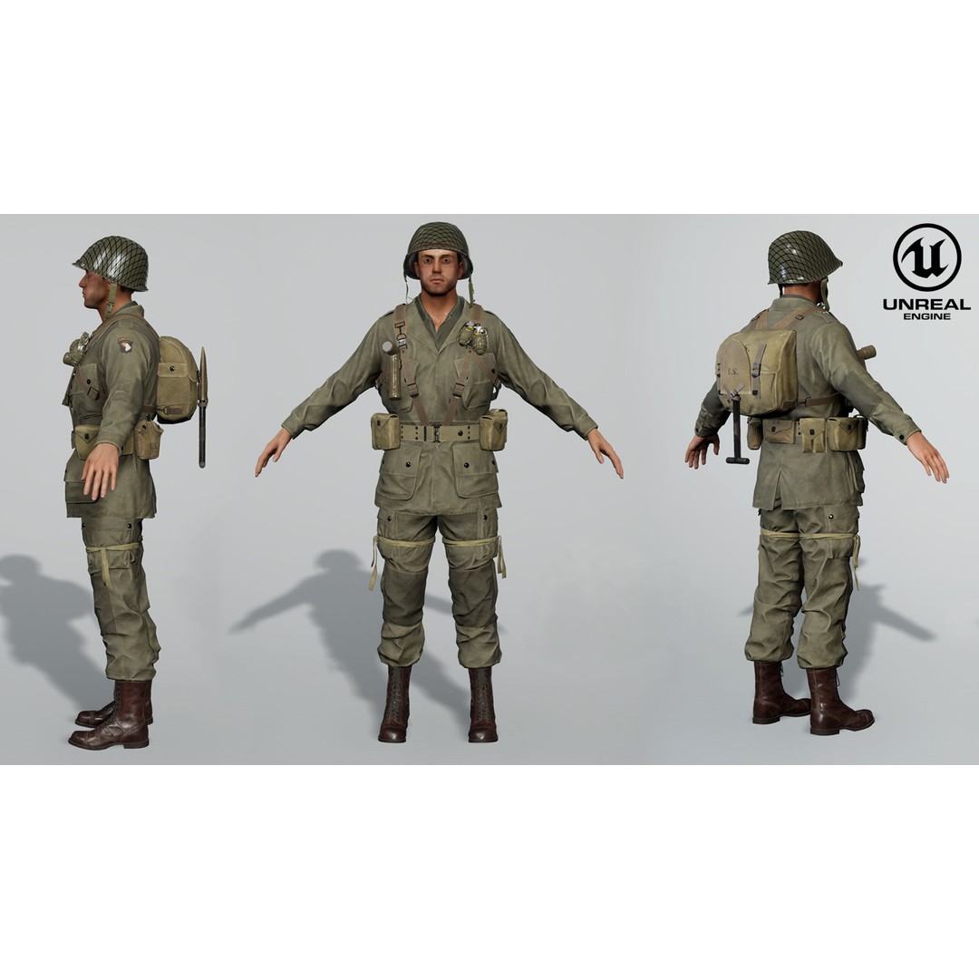 WW2 Infantry Soldier 3D Model – Low Poly Game-Ready Character, FBX - View 33