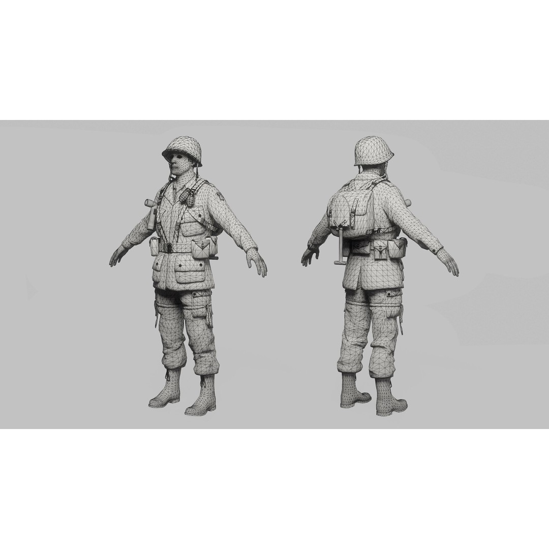 WW2 Infantry Soldier 3D Model – Low Poly Game-Ready Character, FBX - View 34