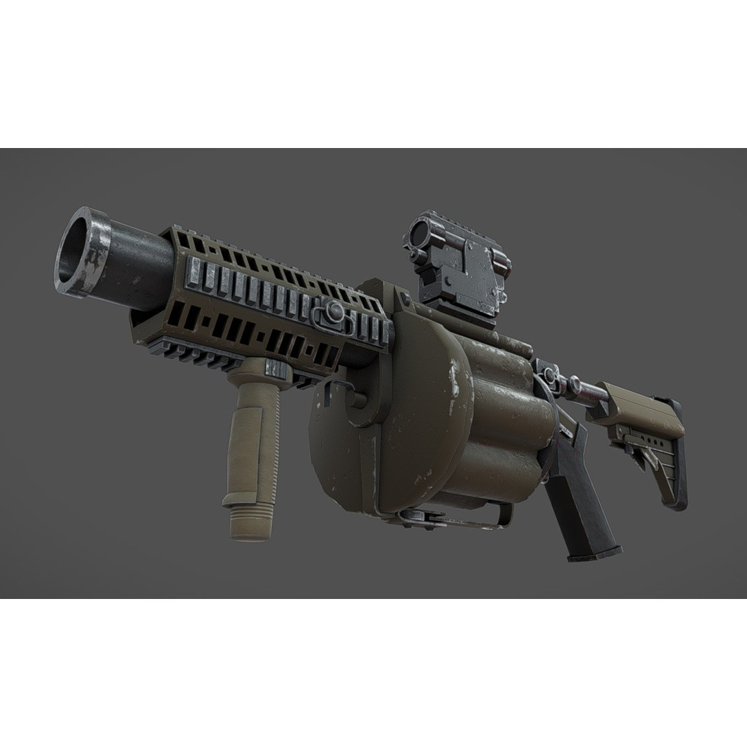 MGL-140 Low Poly 3D Model – Military Grenade Launcher Asset, FBX, OBJ - View 10