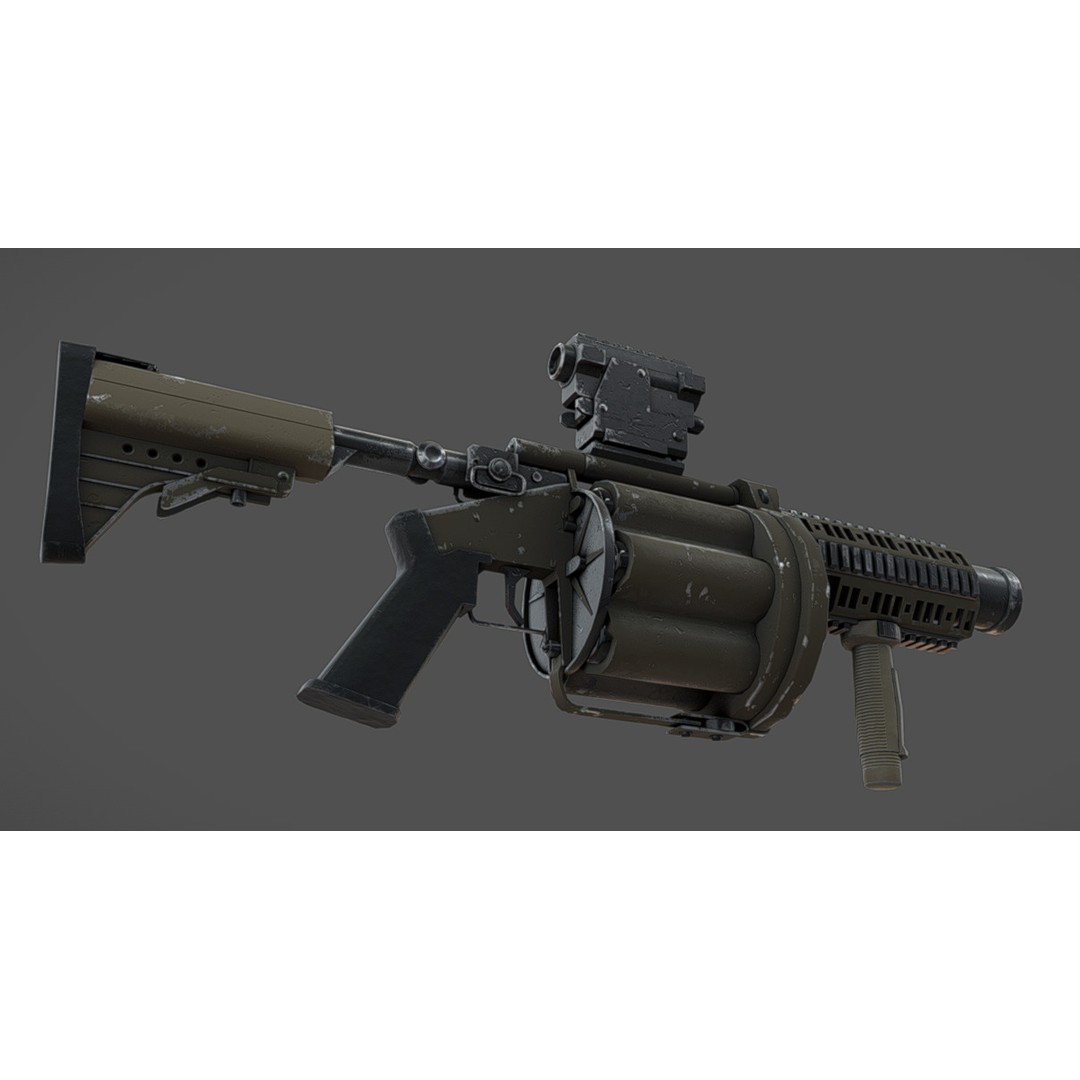 MGL-140 Low Poly 3D Model – Military Grenade Launcher Asset, FBX, OBJ - View 12