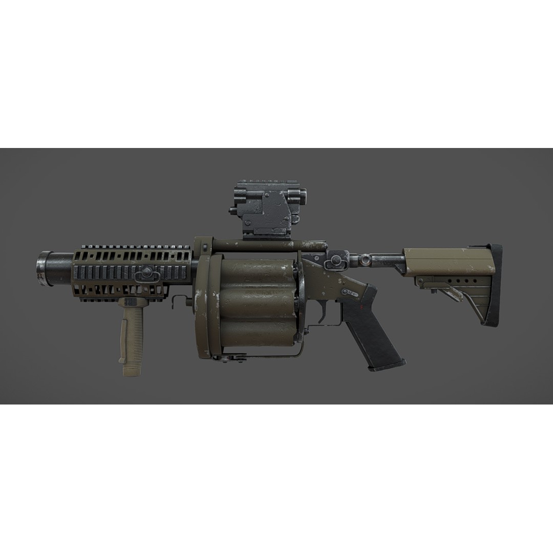 MGL-140 Low Poly 3D Model – Military Grenade Launcher Asset, FBX, OBJ - View 13