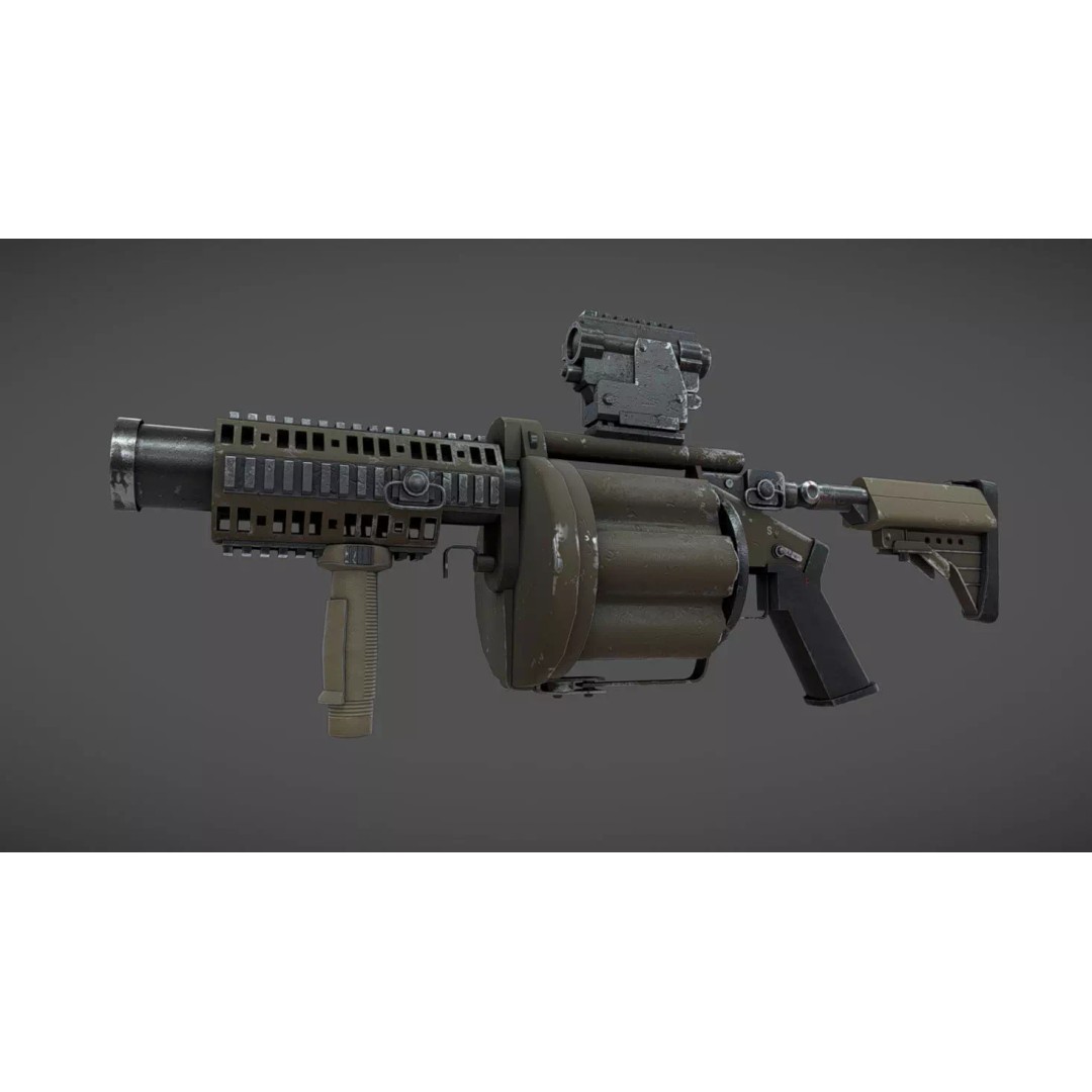 MGL-140 Low Poly 3D Model – Military Grenade Launcher Asset, FBX, OBJ - View 2