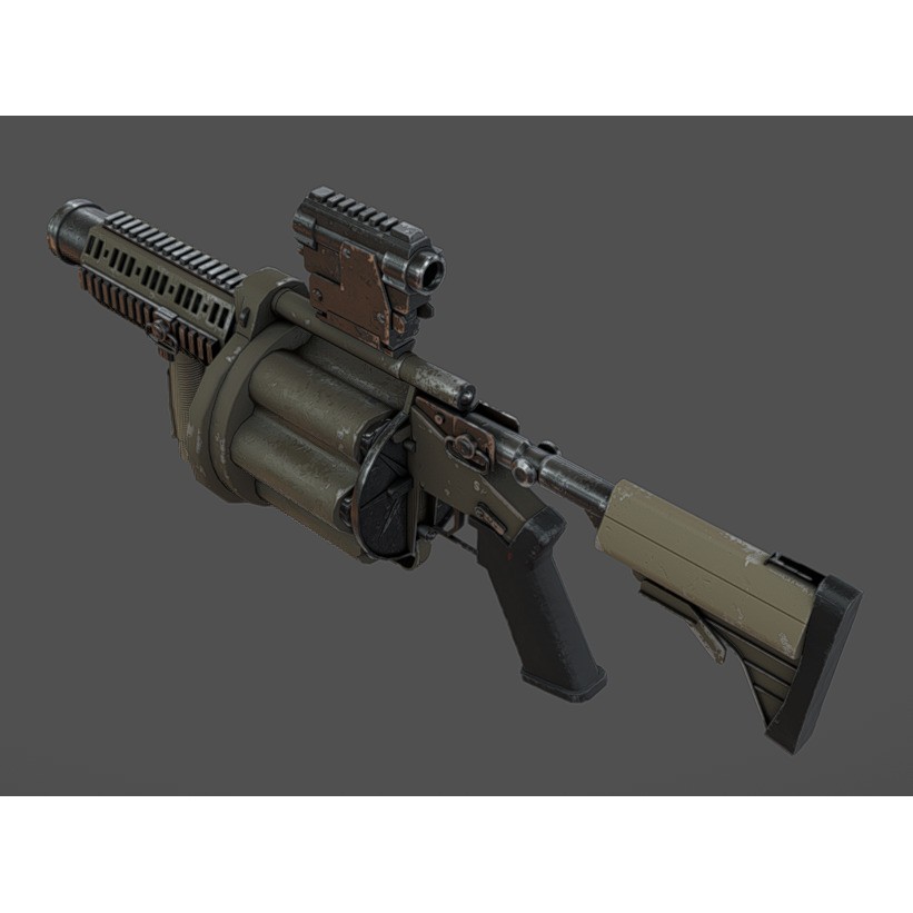 MGL-140 Low Poly 3D Model – Military Grenade Launcher Asset, FBX, OBJ - View 5