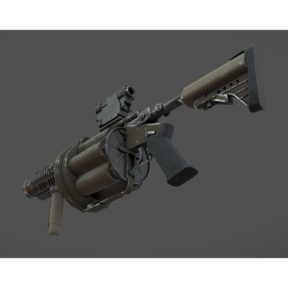 MGL-140 Low Poly 3D Model – Military Grenade Launcher Asset, FBX, OBJ - View 8