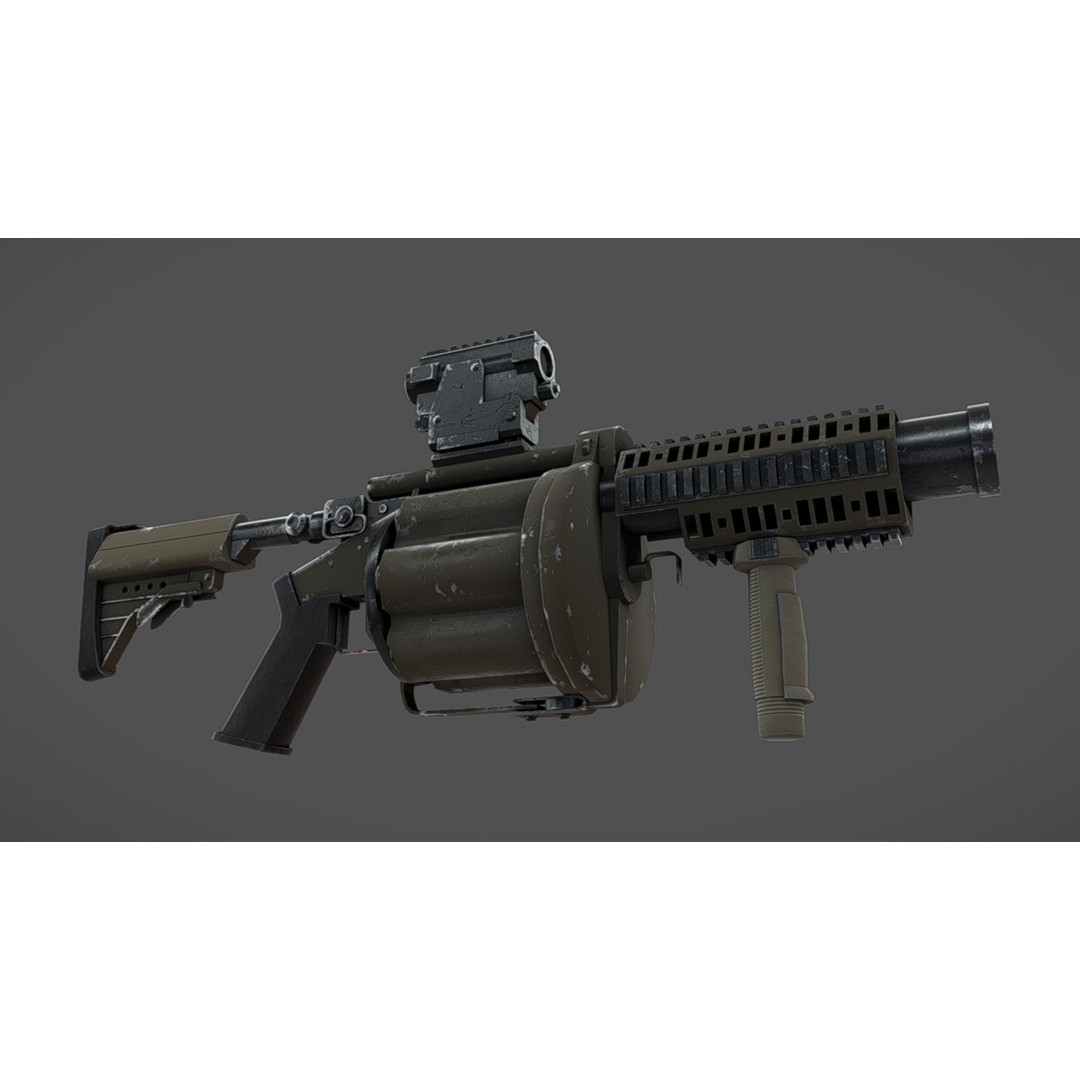 MGL-140 Low Poly 3D Model – Military Grenade Launcher Asset, FBX, OBJ - View 9