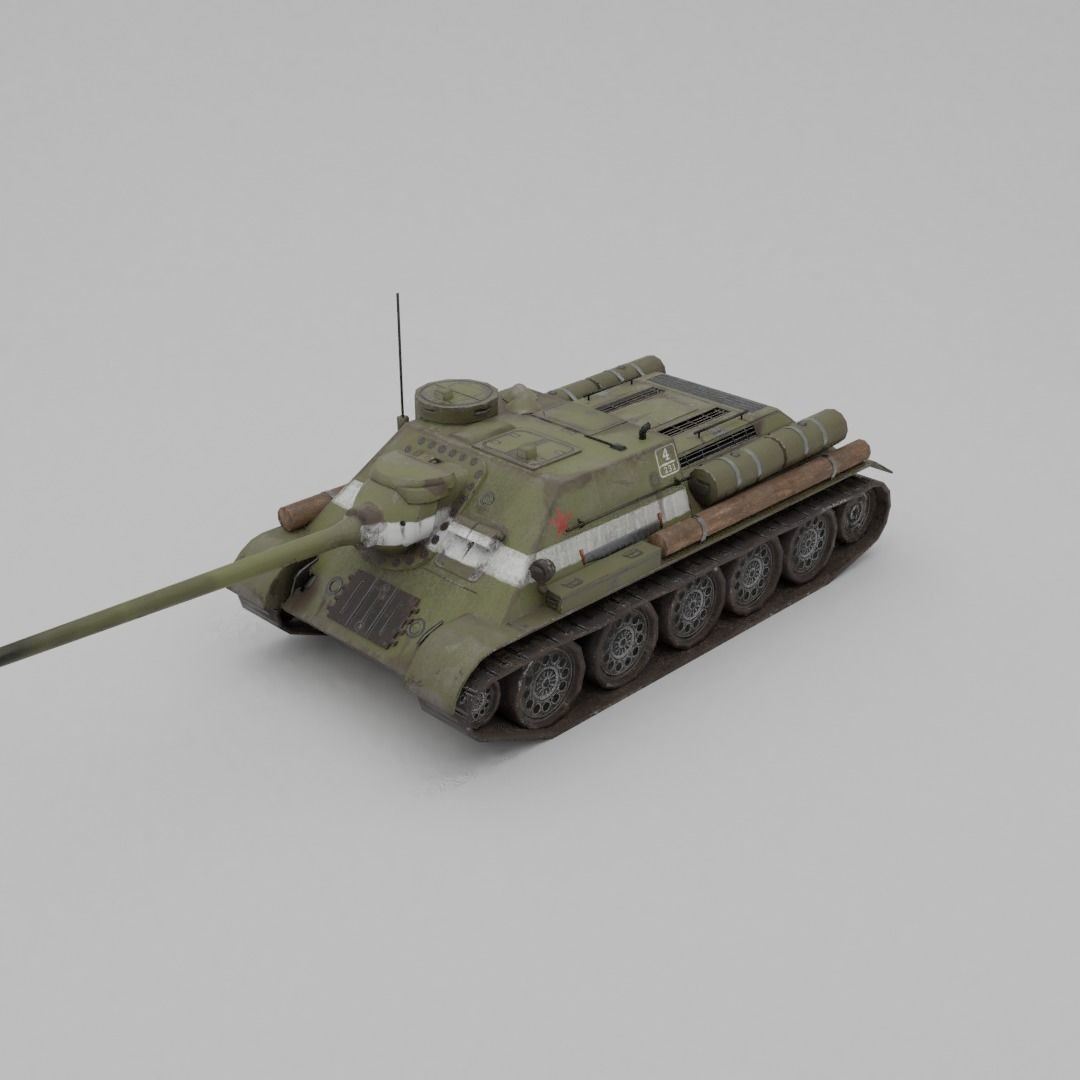 SU-100 Tank Destroyer 3D Model – Low Poly Military Vehicle, FBX