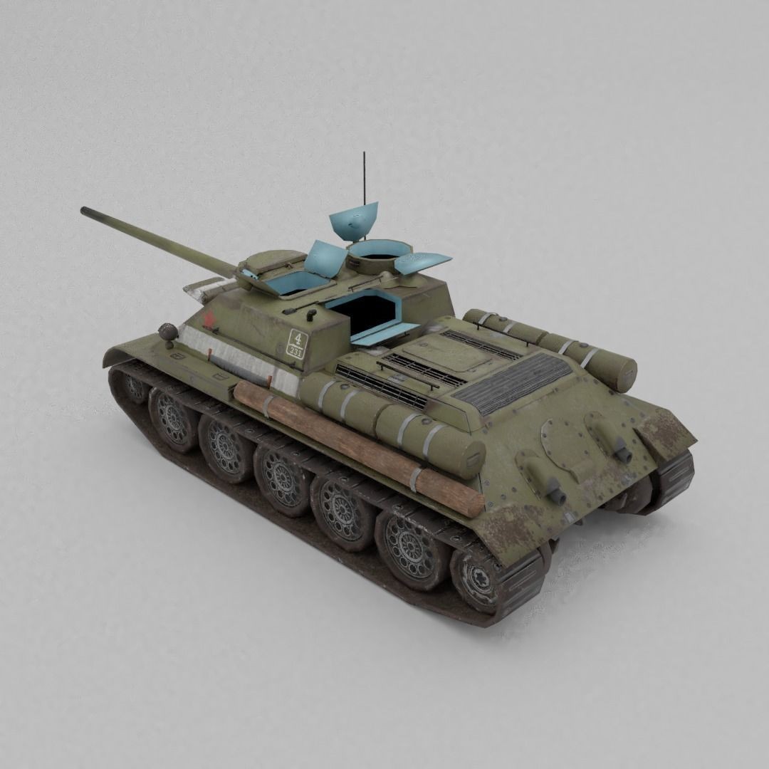 SU-100 Tank Destroyer 3D Model – Low Poly Military Vehicle, FBX - View 10