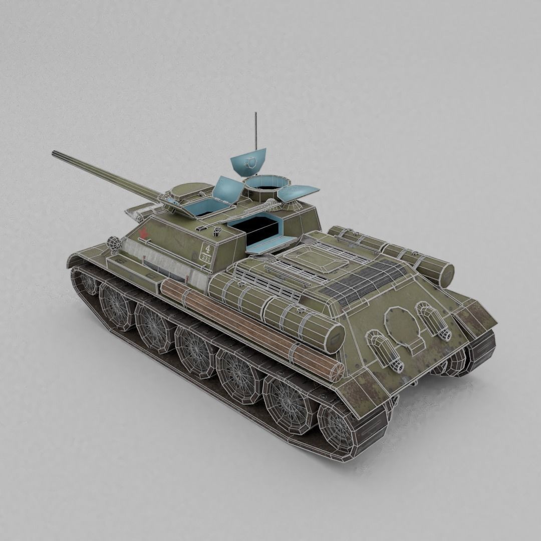 SU-100 Tank Destroyer 3D Model – Low Poly Military Vehicle, FBX - View 11