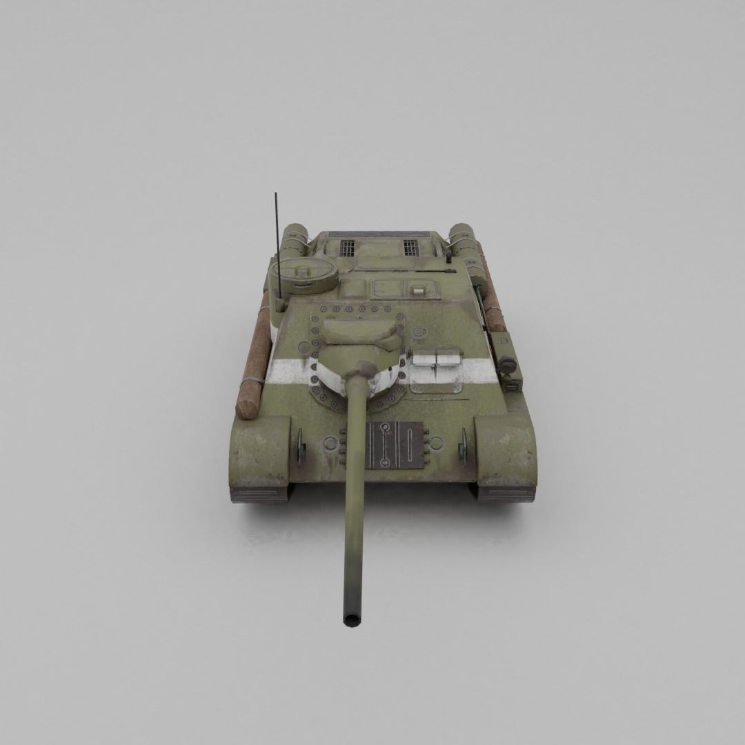 SU-100 Tank Destroyer 3D Model – Low Poly Military Vehicle, FBX - View 12