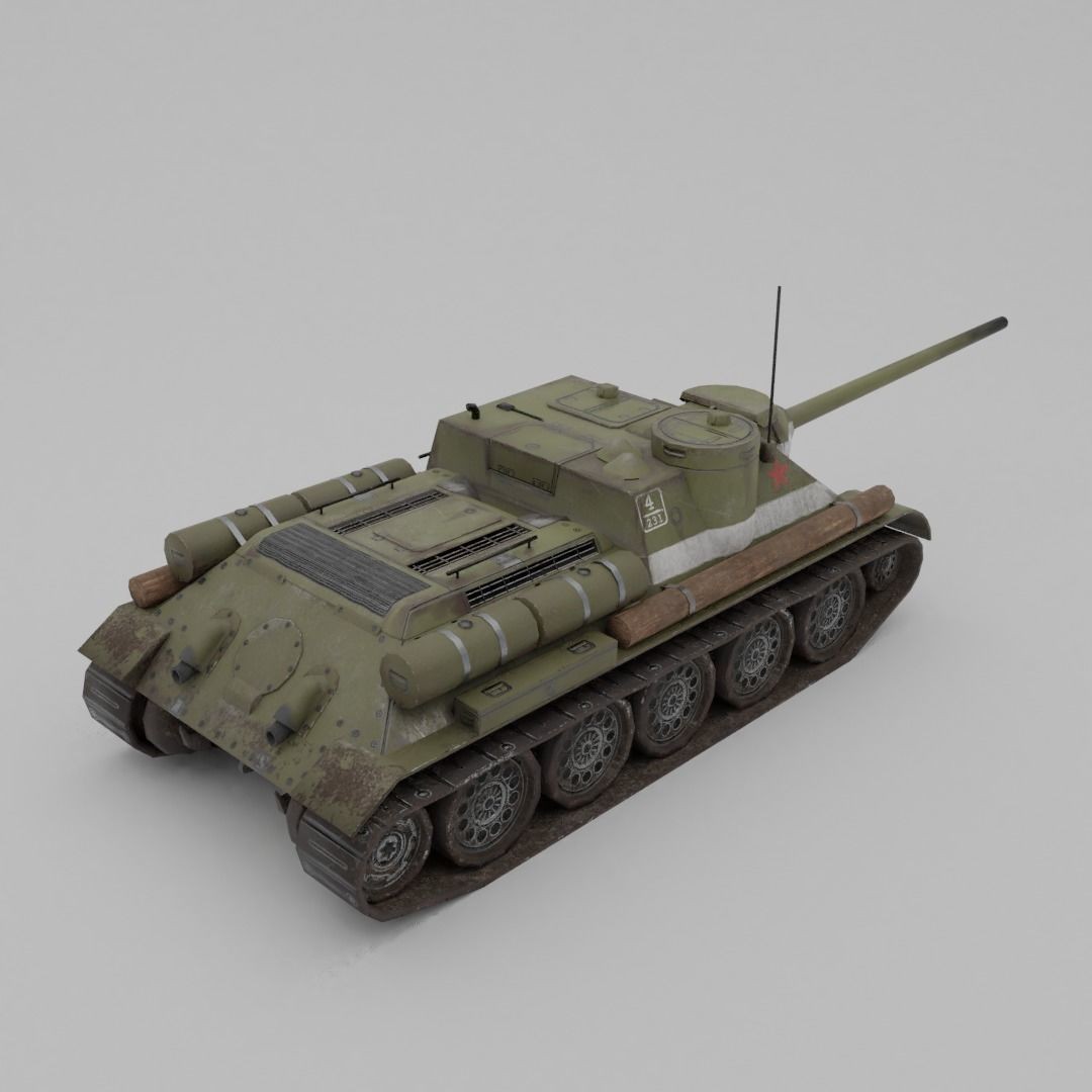 SU-100 Tank Destroyer 3D Model – Low Poly Military Vehicle, FBX - View 15
