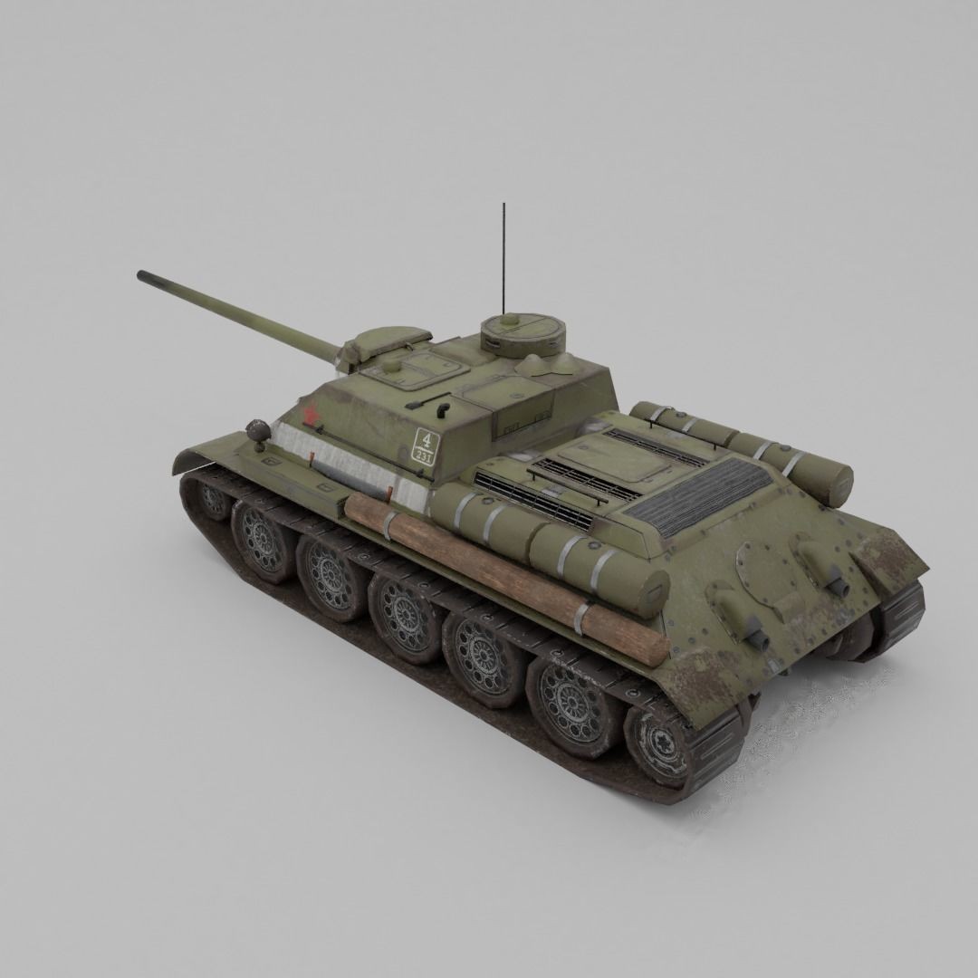 SU-100 Tank Destroyer 3D Model – Low Poly Military Vehicle, FBX - View 17