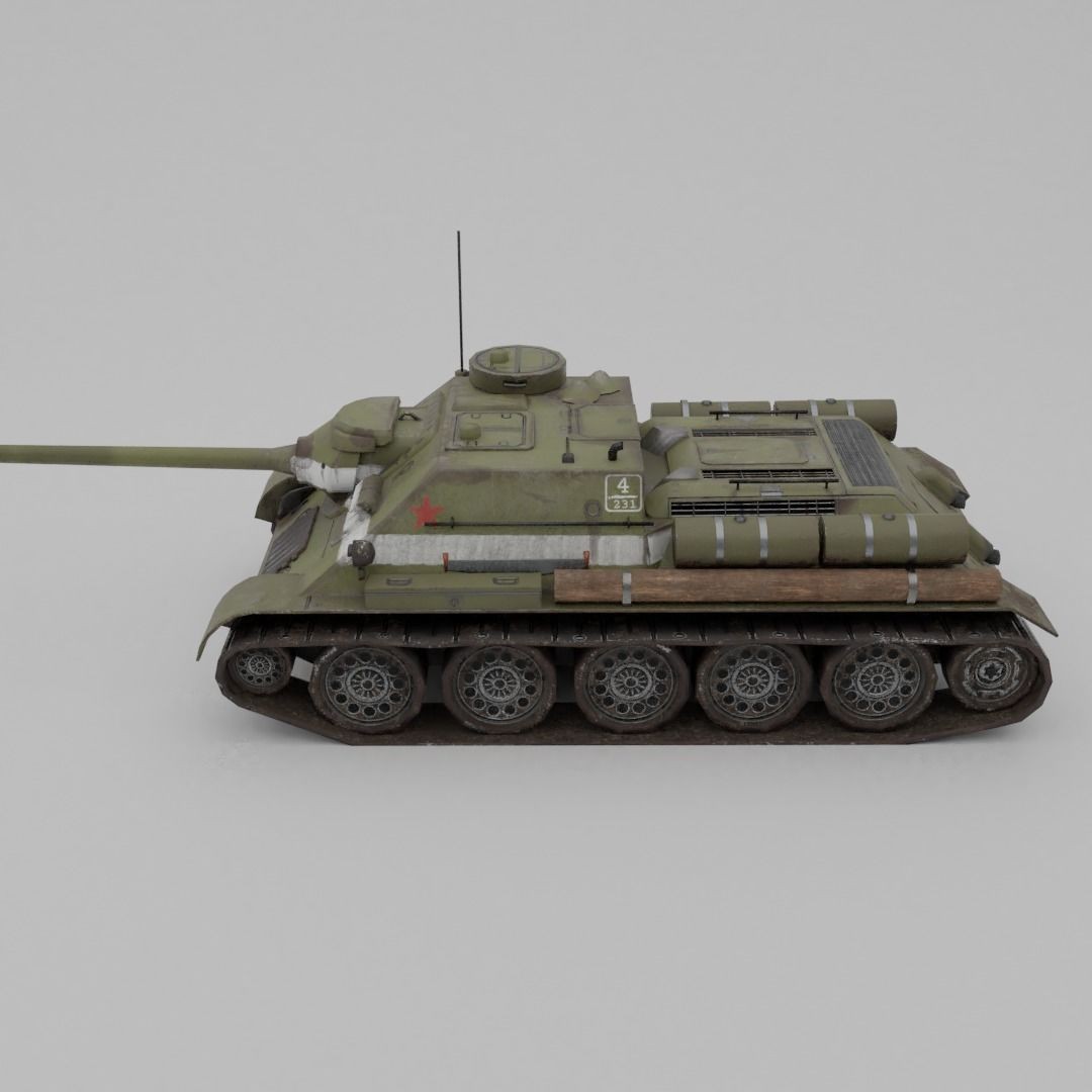 SU-100 Tank Destroyer 3D Model – Low Poly Military Vehicle, FBX - View 18