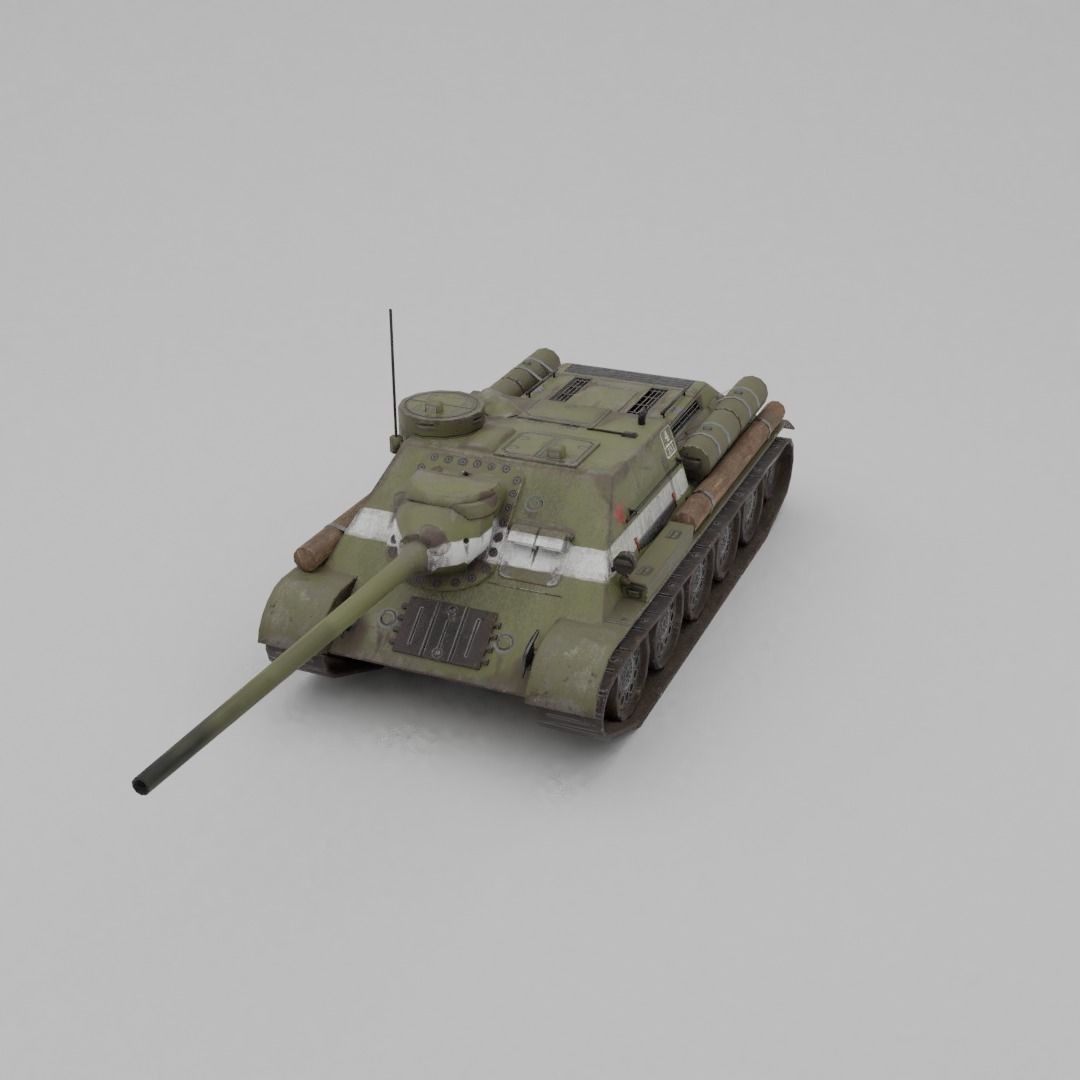 SU-100 Tank Destroyer 3D Model – Low Poly Military Vehicle, FBX - View 20