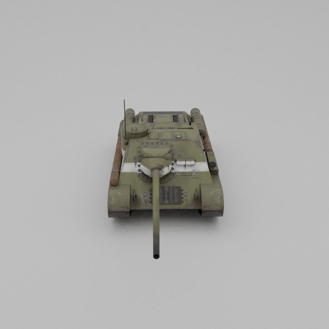 SU-100 Tank Destroyer 3D Model – Low Poly Military Vehicle, FBX - View 21