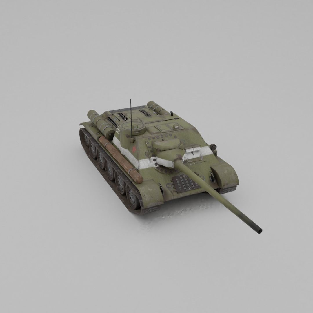 SU-100 Tank Destroyer 3D Model – Low Poly Military Vehicle, FBX - View 22