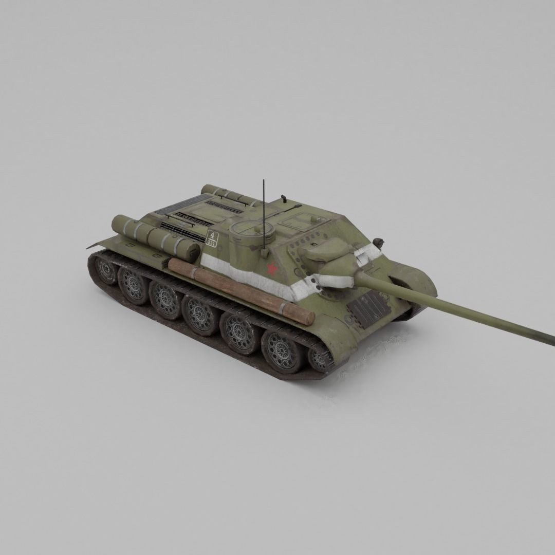 SU-100 Tank Destroyer 3D Model – Low Poly Military Vehicle, FBX - View 23
