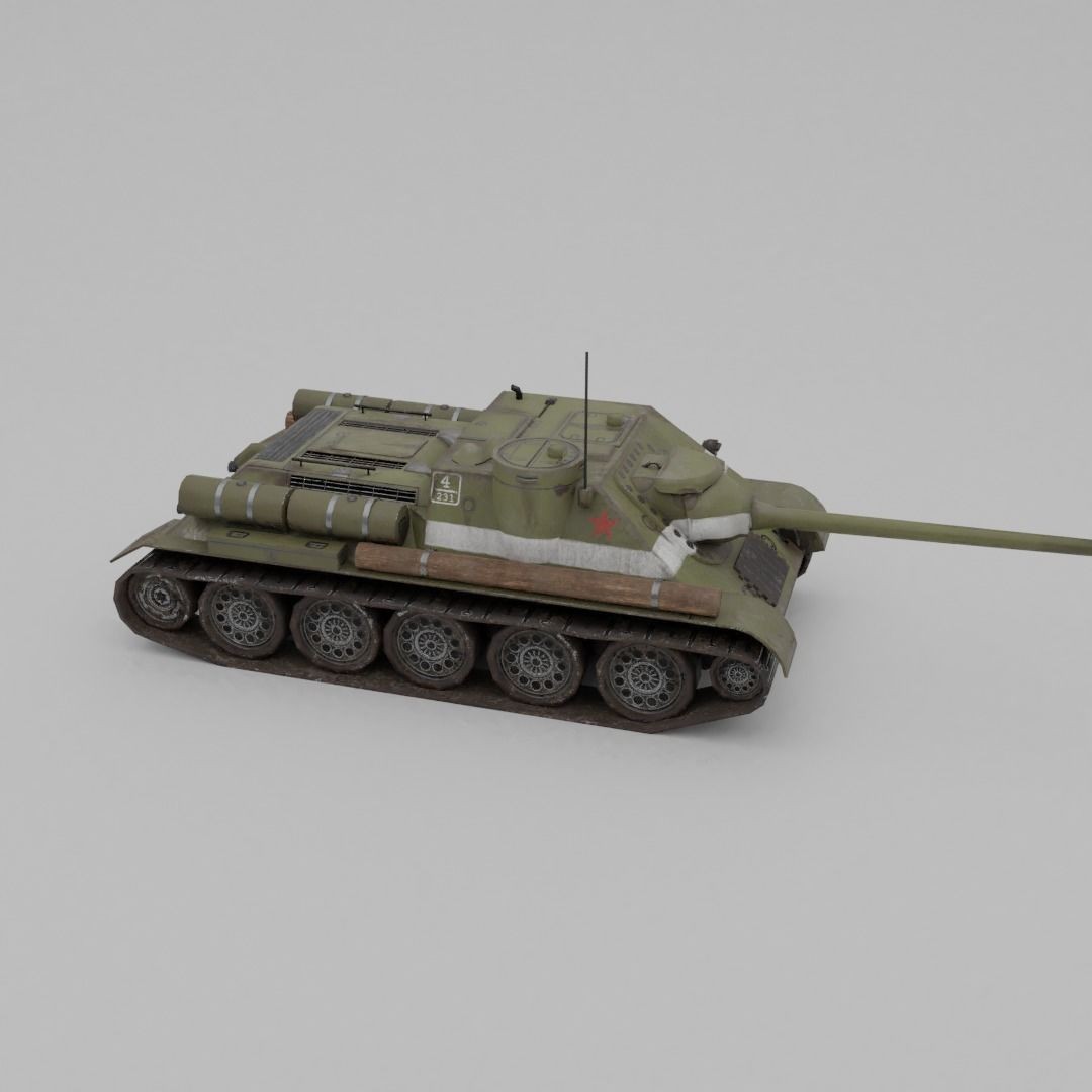 SU-100 Tank Destroyer 3D Model – Low Poly Military Vehicle, FBX - View 24