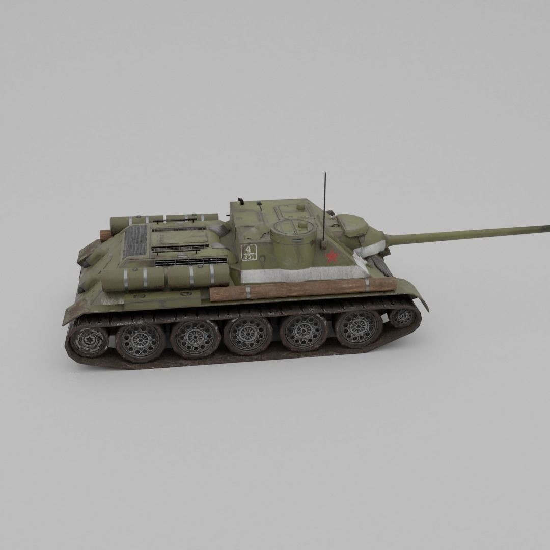 SU-100 Tank Destroyer 3D Model – Low Poly Military Vehicle, FBX - View 25