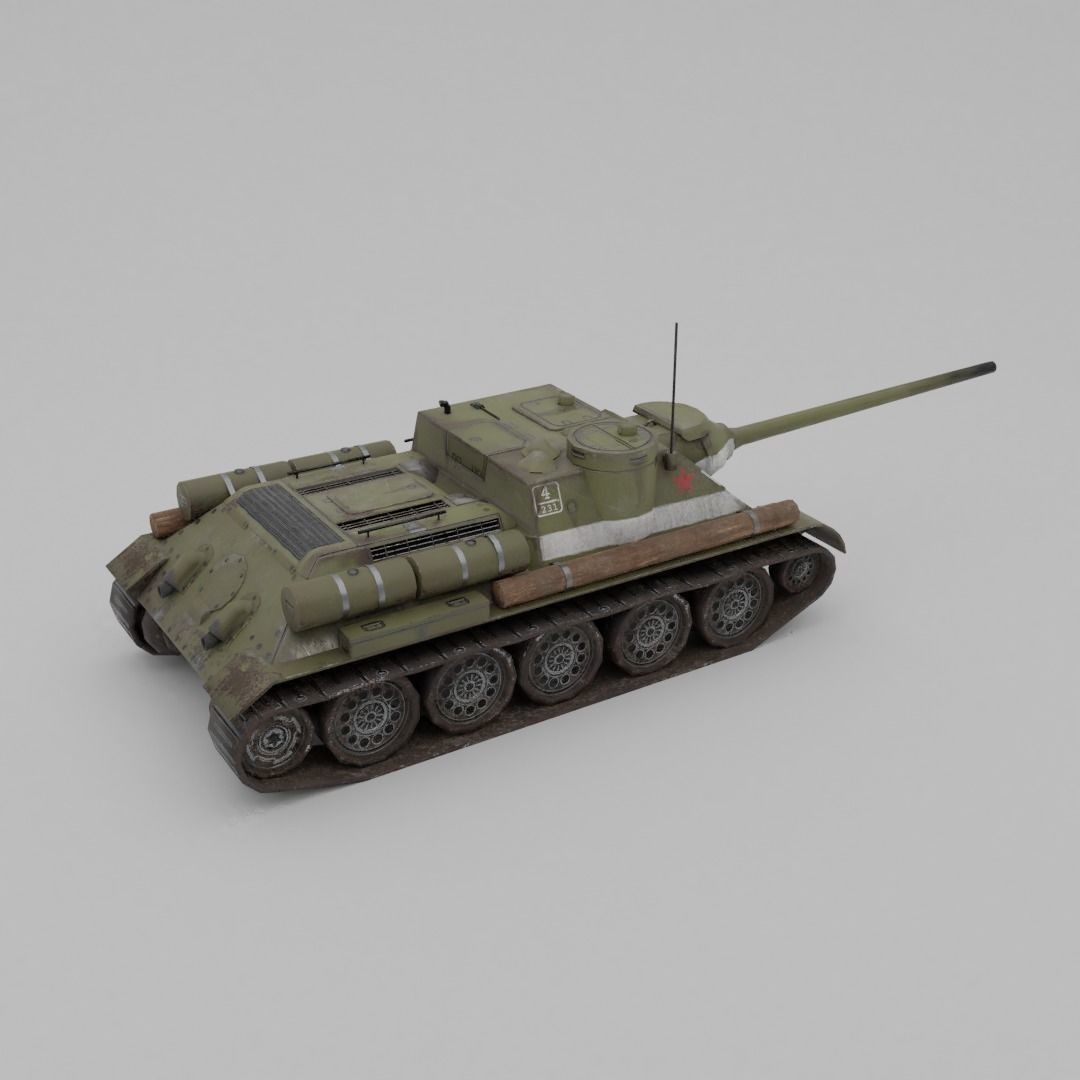 SU-100 Tank Destroyer 3D Model – Low Poly Military Vehicle, FBX - View 26
