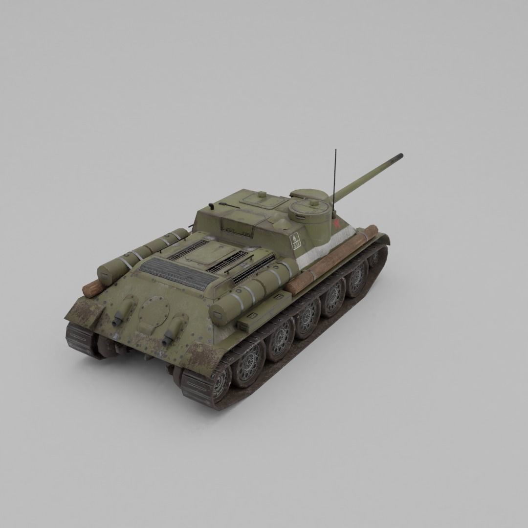 SU-100 Tank Destroyer 3D Model – Low Poly Military Vehicle, FBX - View 27