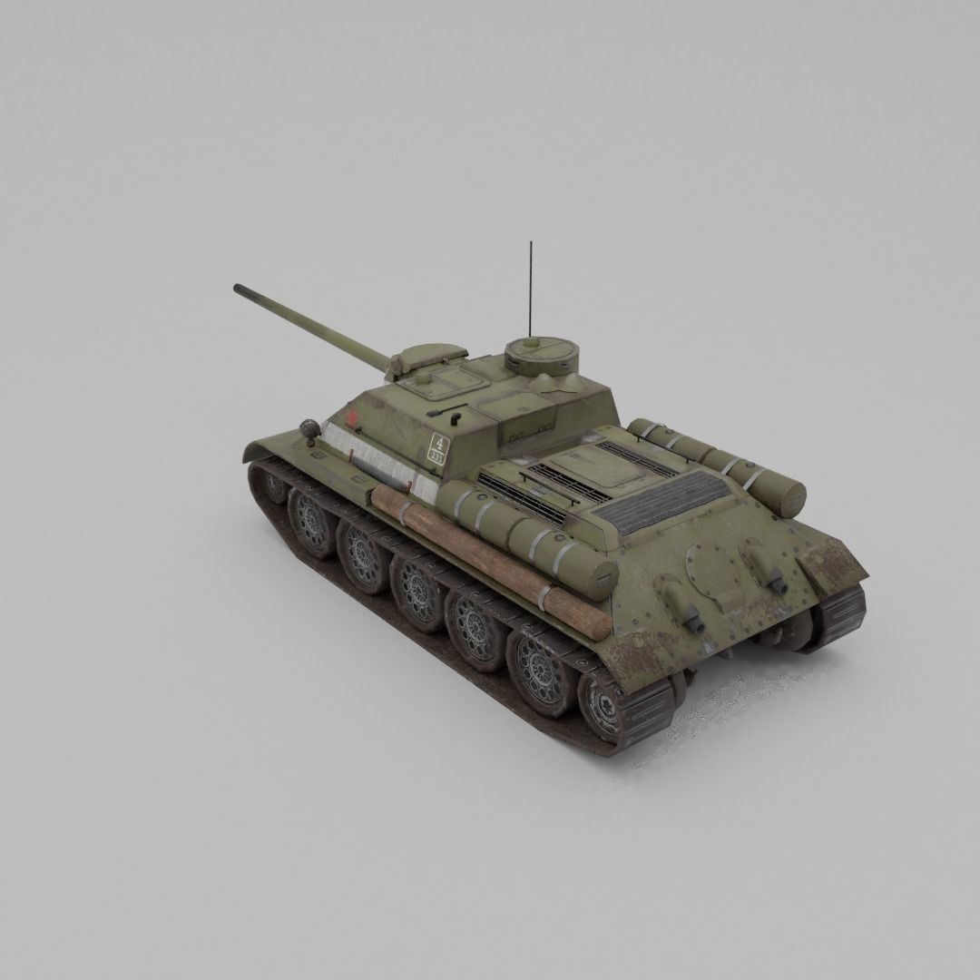 SU-100 Tank Destroyer 3D Model – Low Poly Military Vehicle, FBX - View 30