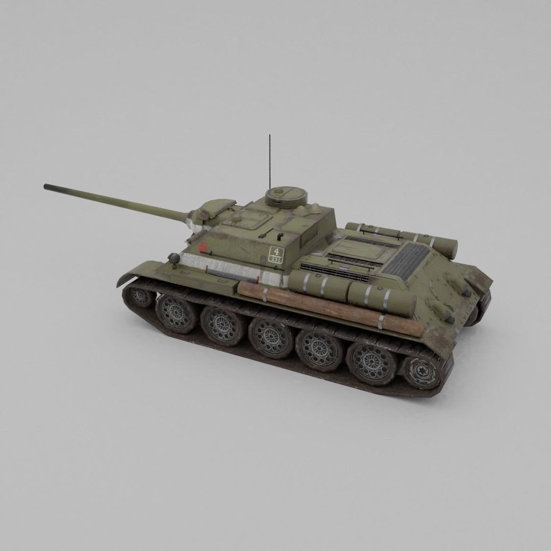SU-100 Tank Destroyer 3D Model – Low Poly Military Vehicle, FBX - View 31
