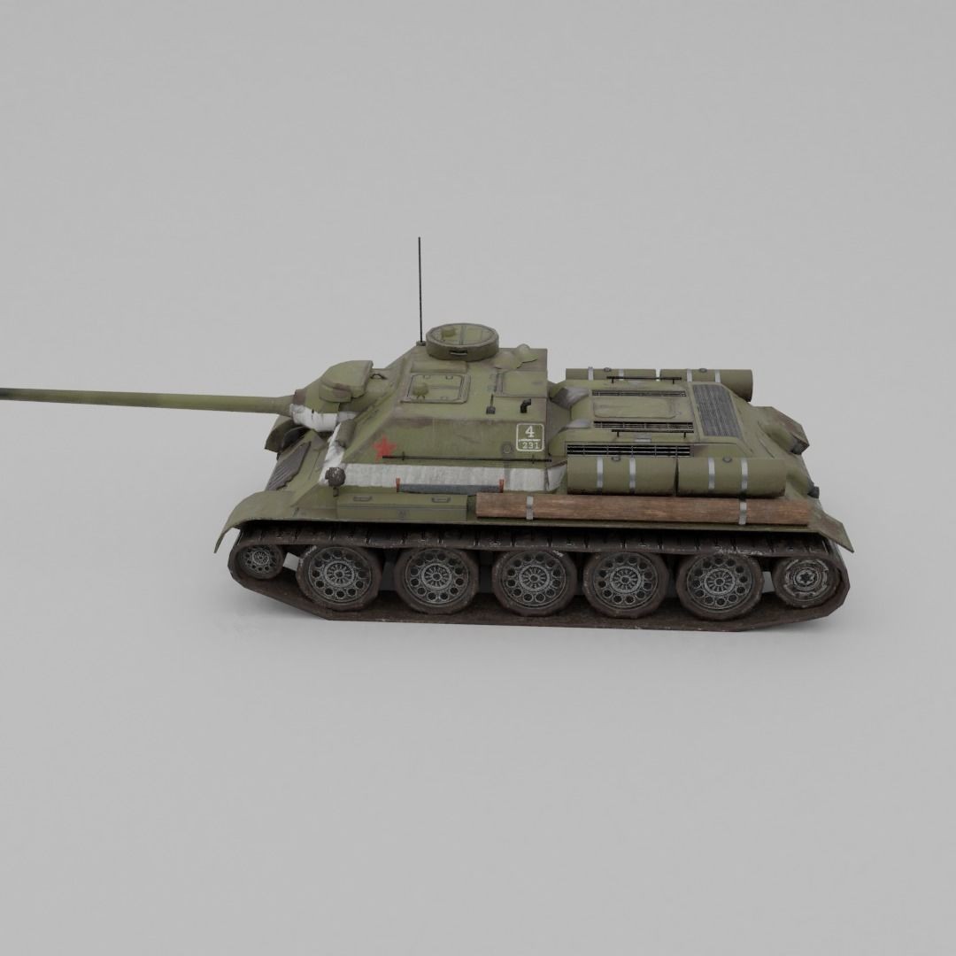 SU-100 Tank Destroyer 3D Model – Low Poly Military Vehicle, FBX - View 32