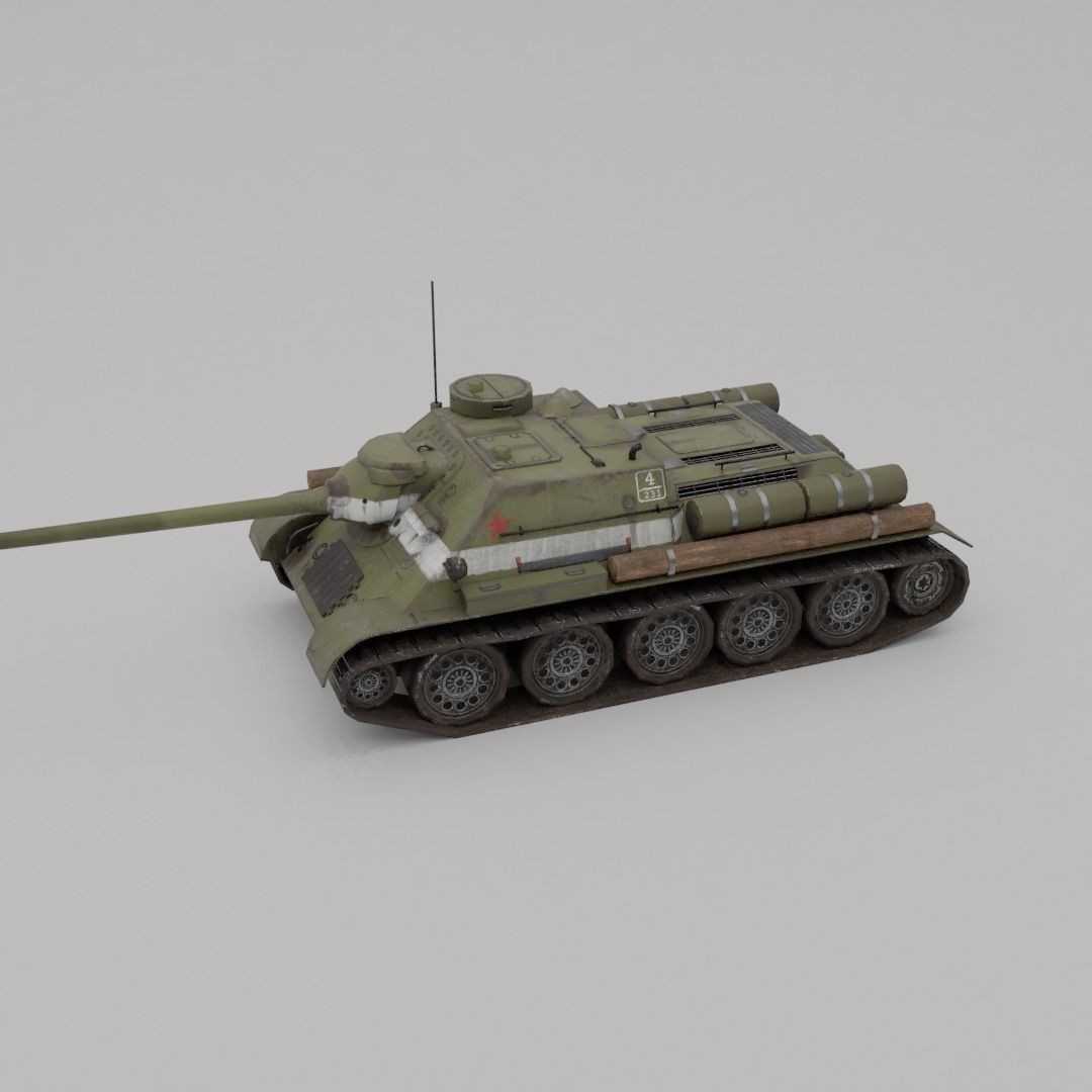 SU-100 Tank Destroyer 3D Model – Low Poly Military Vehicle, FBX - View 33