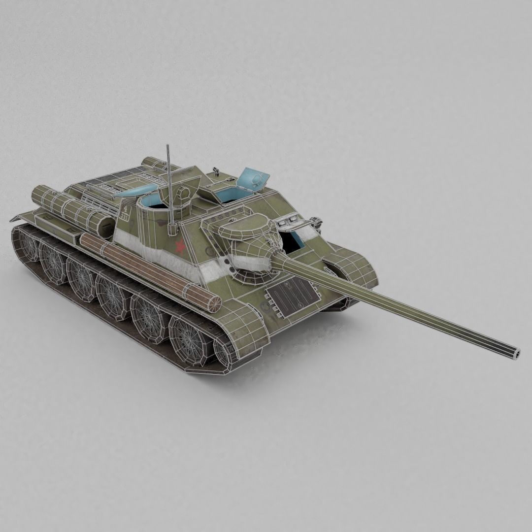 SU-100 Tank Destroyer 3D Model – Low Poly Military Vehicle, FBX - View 7