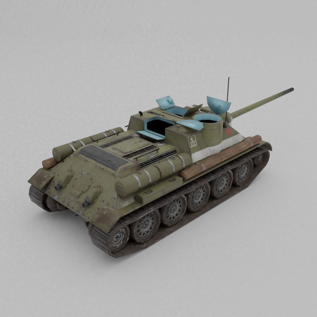 SU-100 Tank Destroyer 3D Model – Low Poly Military Vehicle, FBX - View 8