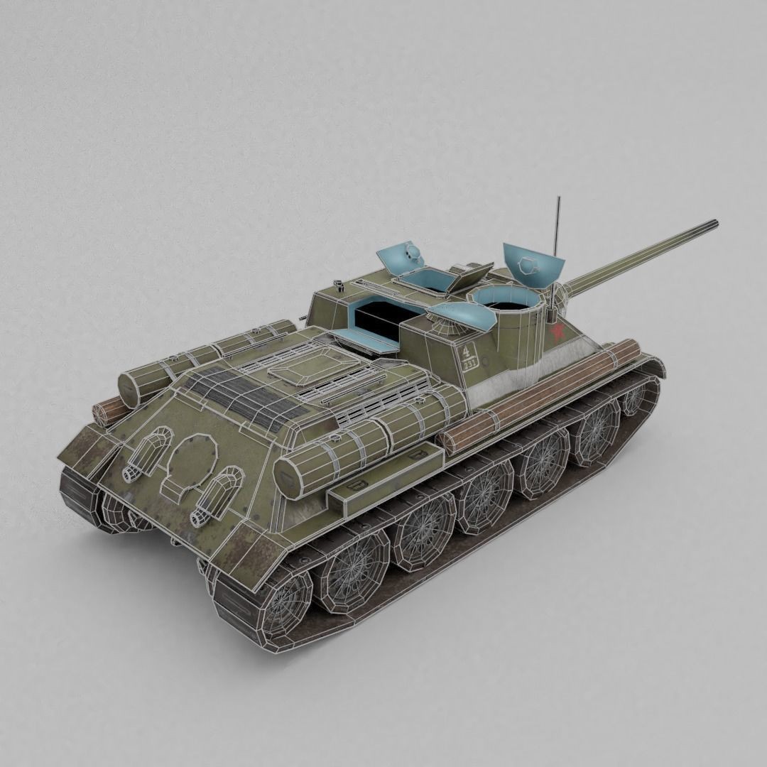 SU-100 Tank Destroyer 3D Model – Low Poly Military Vehicle, FBX - View 9